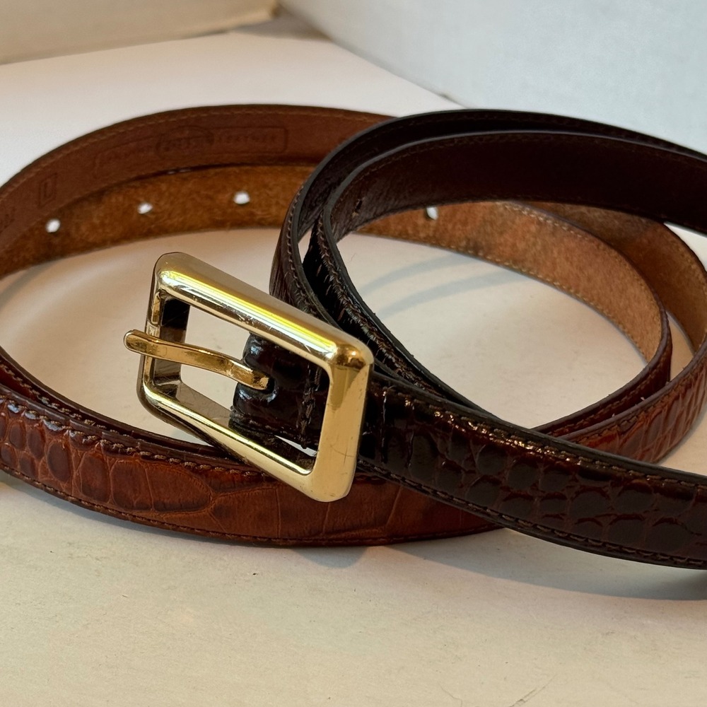 Fossil Croc Embossed Belts Womens Large Brown Set of 2 Good Skinny Leather - Picture 3 of 10